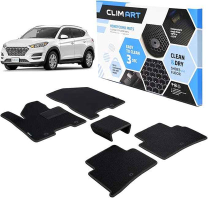 CLIM ART All-Weather Car Floor Mats Compatible with Hyundai Tucson 2019-2021, Custom-Fit Heavy-Duty Floor Liners for Cars & SUVs, Car Accessories for Men & Women, Black - FL911316037