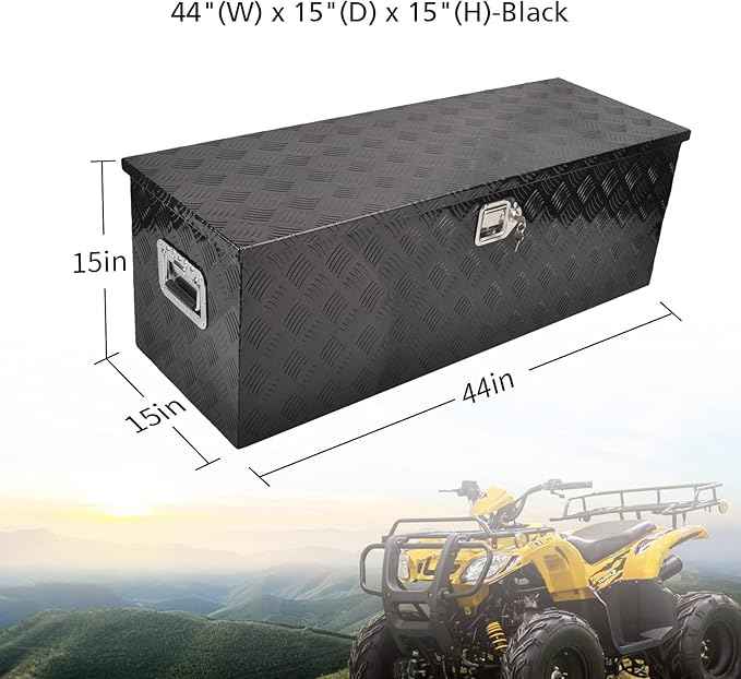 44 Inch Black Aluminum Tool Box 5 Bar Tread ToolBox Flatbox for Truck Bed Car Outdoor Trailer Pickup Underbody RV ATV Storage Underbed Tools Organizer with Lock and Keys(44"X15"X15")
