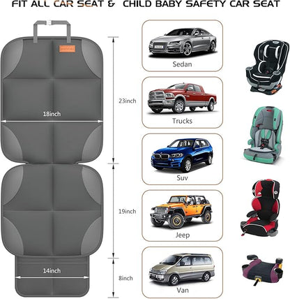 SMART ELF Car Seat Protector for Child Car Seat - Waterproof 600D Fabric Baby Seat Protectors for Non-Slip Backing Mesh Pockets for Baby and Pet, Easy Storage（Dark Gray）