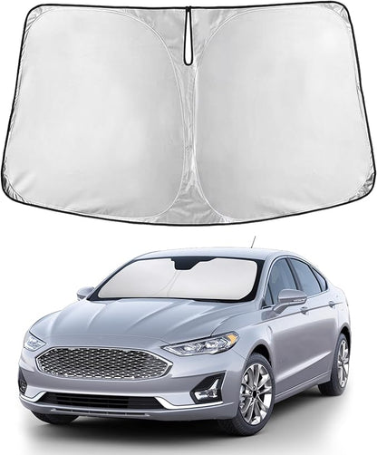 EcoNour Windshield Sun Shade Compatible for Ford Fusion 2013–2021 | Sedan Front Window Sunshade | Foldable Sun Visor Protector | Blocks UV Rays & Keeps Interior Cooler