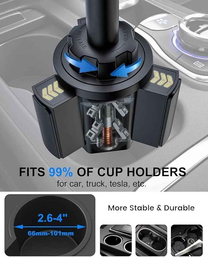 Heavy Duty Cup Holder Tablet Mount wiht Adjustment Metal Arm, iPad Cup Holder Mount for Suvs, Trucks, Compatible with iPad Pro Air Mini, iPhone, Galaxy Z Fold, 4-13" Devices