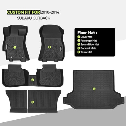 Tongama-Floor Mats for 2010-2014 Subaru Outback, All Weather TPE Floor Liners and Trunk Mat and Backrest Mats Protectors for Subaru Outback Interior Accessories