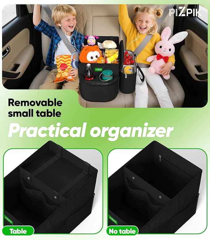 Car Backseat Organizer with Tray(2Pac) and Multi-Functional Car Storage Box with Cooler