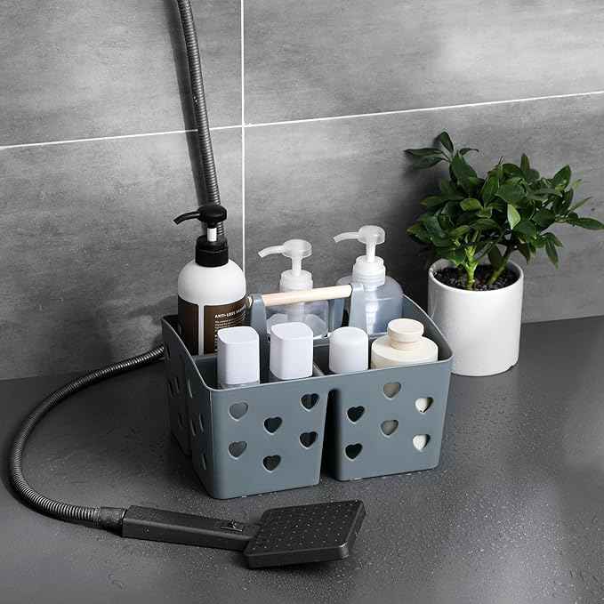 Anyoifax Portable Shower Caddy Plastic Shower Basket Organizer Divided Bathroom Caddy Storage Cleanning Caddy Tote with Handle for College, Dorm Room, Kitchen, Grey