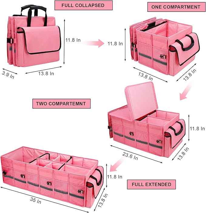 Car Trunk Organizer and Storage with Lid & Removable Leakproof Cooler Bag, Customized Space Pink Car Interior Accessories for Women Collapsible Large Trunk Organizers for Sendan SUV, Jeep, MPV, BMW