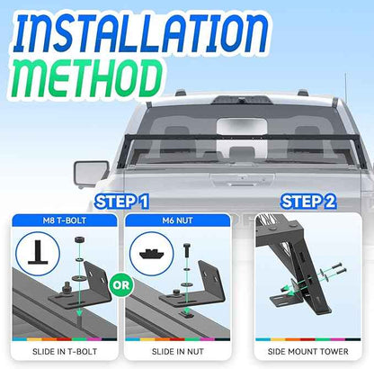 Truck Bed Adjustable Cross Bars for T-Slot Retract Cover, Wide Width Adjustment for All Pickup Trucks, 95032B