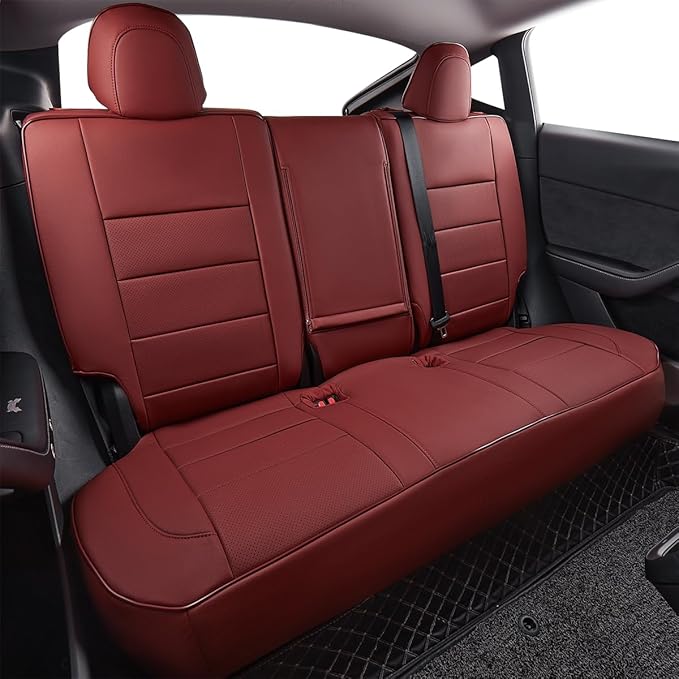 EKR Model Y Seat Covers for Tesla Model Y 2021 2022 2023 2024 Long Range (Only for 7 Seats),Waterproof Seat Protectors,Car Seat Cover Full Set,Faux Leather (Burgundy)