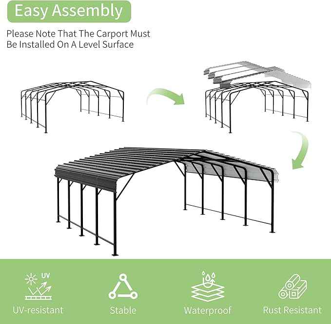 Shintenchi 20x20 FT Metal Carport, Oversized Carport Garage with Enhanced Base, Outdoor Galvanized Car Shelter, Heavy Duty Carports Canopy, for Car, Boats and Tractors, Grey