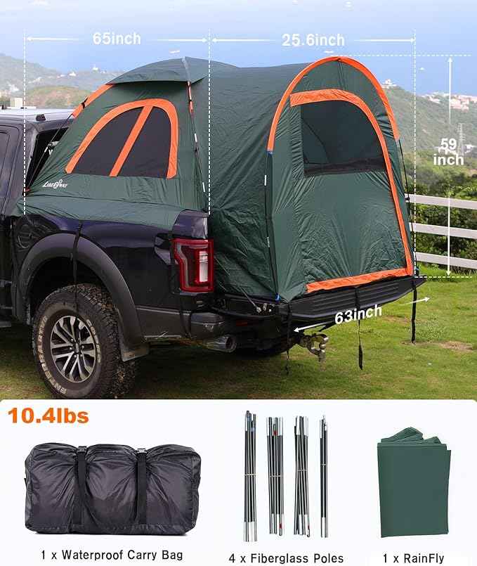 LIBERRWAY Truck Bed Tent for 2 Person, 5.5-5.8 FT Pickup Truck Tent with Waterproof Rainfly Oxford for Camping Travel Outdoor Chevy Silverado 1500 Dodge Ram 1500 Ford F-150 GMC Sierra 1500