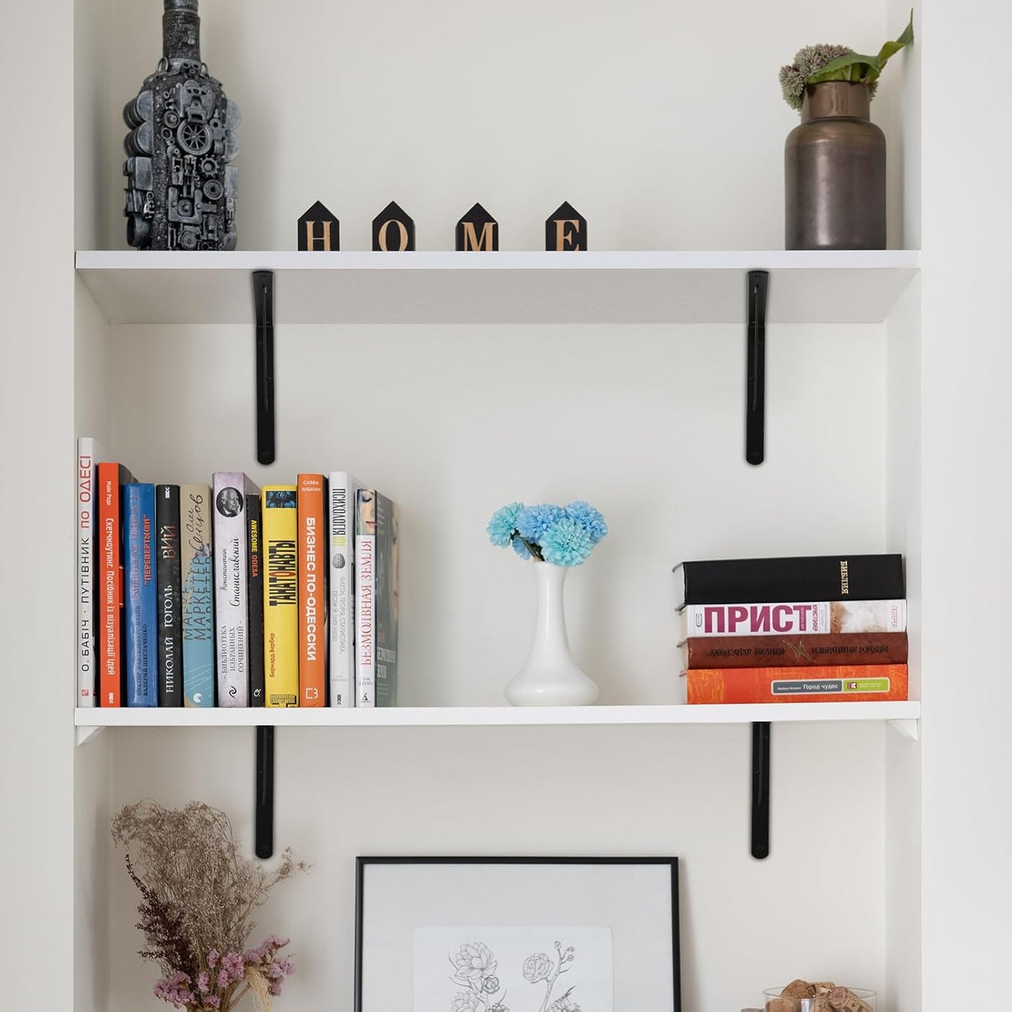 8 Pack L12 x H 8" Black Heavy Duty Shelf Brackets with Screws Metal Shelf Brackets Shelf Support Angle Brackets for Shelves L Brackets Heavy Duty Floating Shelf
