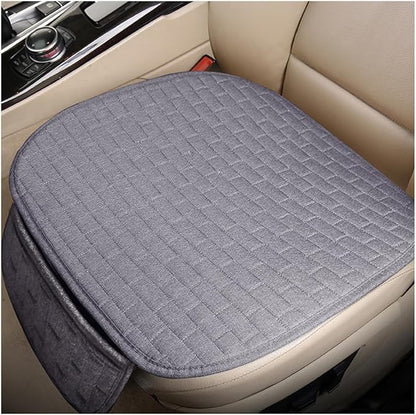 Front Car Seat Cover, Anti-Slip Breathable Linen Bottom Seat Protector Covers with Storage Pockets, Universal Front Driver Seat Pad Mat for Cars SUVs Truck Van (Gray)