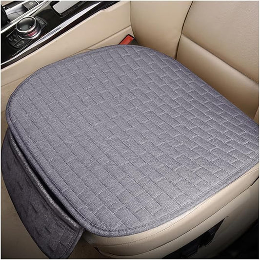 Front Car Seat Cover, Anti-Slip Breathable Linen Bottom Seat Protector Covers with Storage Pockets, Universal Front Driver Seat Pad Mat for Cars SUVs Truck Van (Gray)