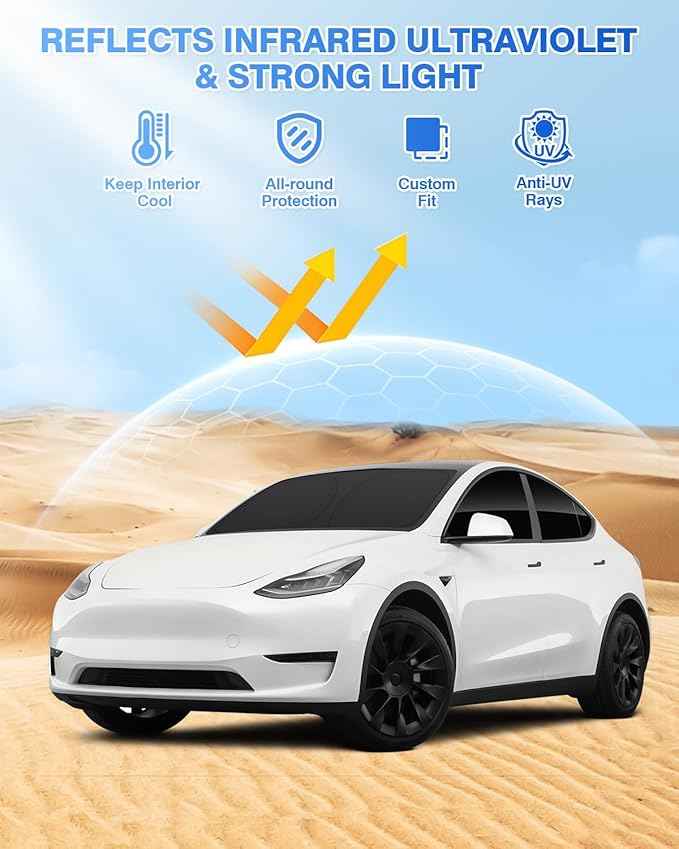 Windshield Sun Shade for Tesla Model Y 2020-2024 Accessories Side Rear Window Shade Cover Set Window Sun Visor Blocker Privacy Cover for Camping Keep Vehicle Cool Black 8PCS (Not for Juniper)