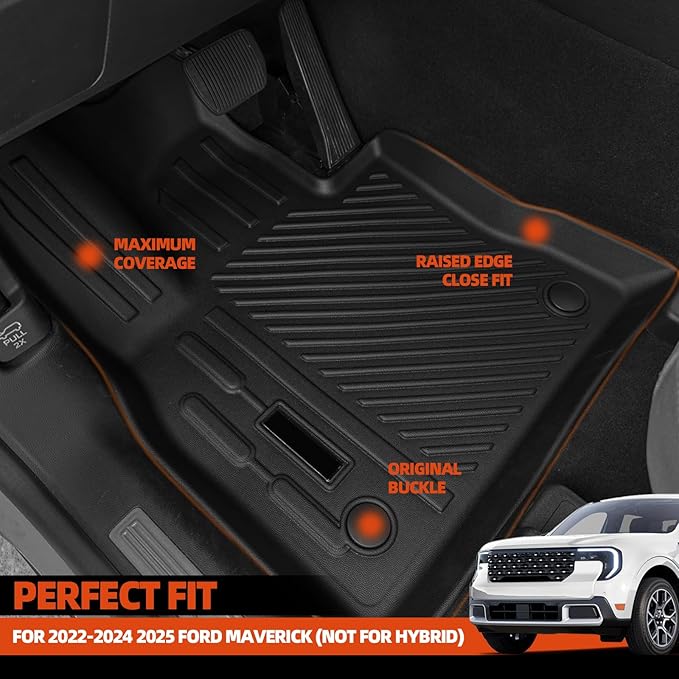 Custom Fit Floor Mats for 2022-2024 2025 Ford Maverick (Not for Hybrid), All Weather TPE Floor Liners, Odorless Full Set Interior Accessories