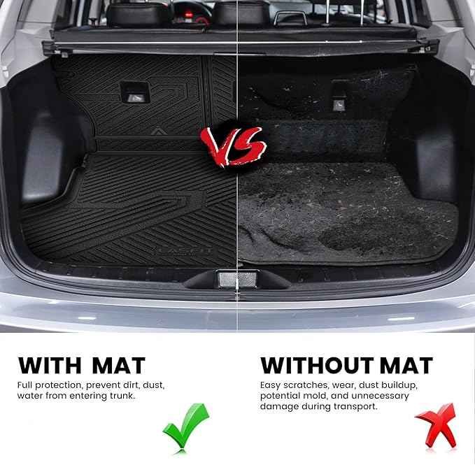 LASFIT Cargo Mat & Backrest Mat for Subaru Forester 2024 2023 2022 2021 2020 2019, All Weather TPE Custom Fit Easy Clean Durable No-Curling Trunk Mat for Forester 2019-2024 Cargo Liner,Black