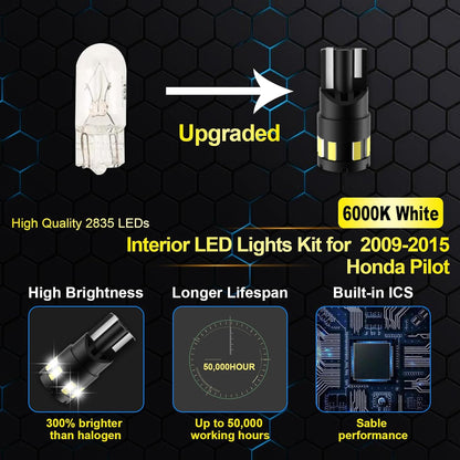 EASY EAGLE LED Interior Car Lights for Honda-Pilot-2009-2015: 17 Piece Kit White LED Light Bulbs - Super Bright 6000K + Install Tool
