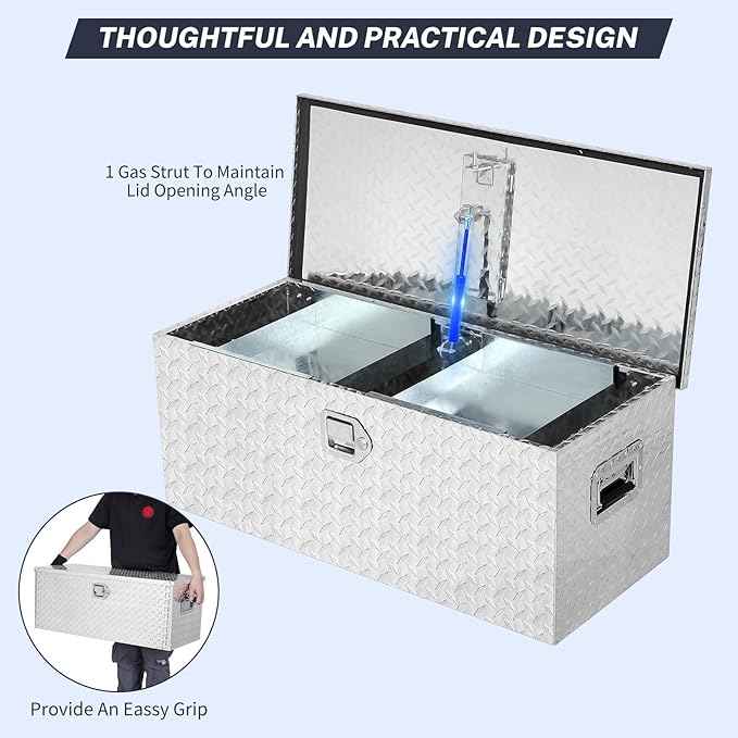 Heavy Duty Aluminum Truck Tool Box Waterproof Lockable Storage Toolbox for Pickup Beds, RVs & Trailers, Secure Organizer with Side Handles & Gas Strut Lid