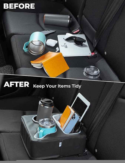 KEMIMOTO Back Seat Cup Holder for Car, Couch Cup Holder, Car Truck Boat Organizer, Couch Sofa Bed Expander Tray Holds Drinks, Snacks, Remote, Cell Mobile Phone (Black)