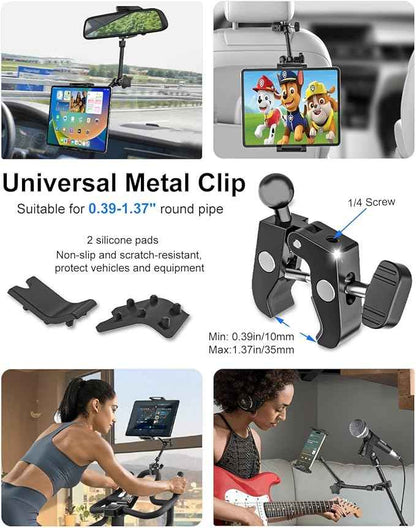 Rearview Mirror Tablet Holder for Car [Metal Magic Arm] Universal Metal Clip Rear View Mirror Tablet Mount, Rear View Mirror Phone Holder for 5.5-15.6” iPad Pro/Air/Mini, Galaxy Z, iphone16