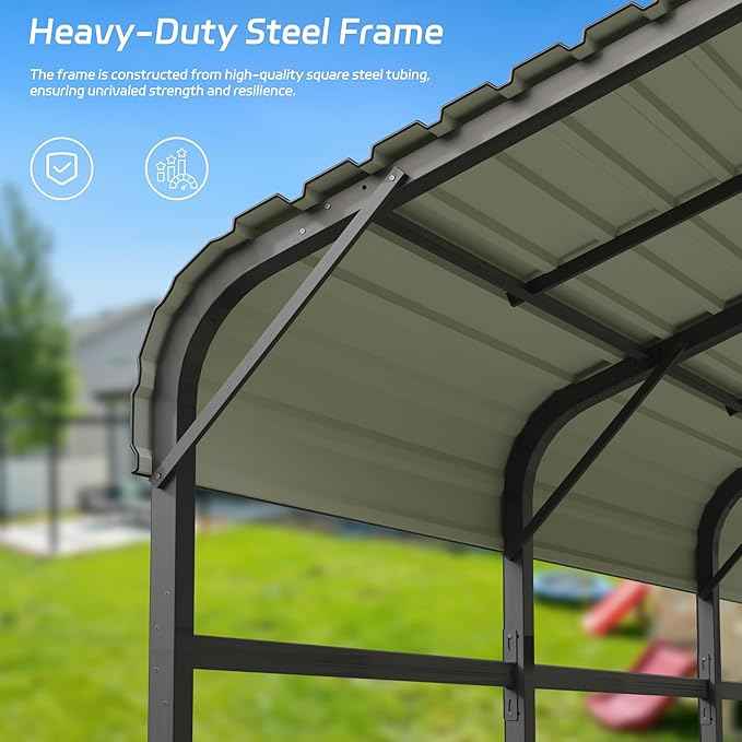 Patiowell 10x15 FT Metal Carport, Heavy Duty Outdoor Carport with Reinforced Frame and Galvanized Steel Roof, All-Weather Car Port Shelter for Car, Truck, Boat and Tractor, Black