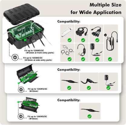 Flemoon [9 Pack] Outdoor Extension Cord Safety Cover, IP44 Waterproof Connection Protector, Weatherproof Electrical Box for Outdoor Plug, Outlet, Holiday Light, Christmas Decorations, Black