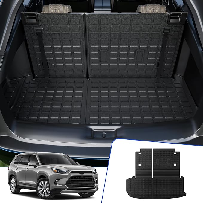 Rongtaod Cargo Mat Compatible with 2024 2025 2026 Toyota Grand Highlander Cargo Liner Trunk Mat TPE All Weather Back Seat Cover Protector Grand Highlander Accessories (Trunk Mat with Backrest Mat)