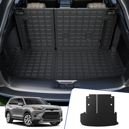 Rongtaod Cargo Mat Compatible with 2024 2025 2026 Toyota Grand Highlander Cargo Liner Trunk Mat TPE All Weather Back Seat Cover Protector Grand Highlander Accessories (Trunk Mat with Backrest Mat)