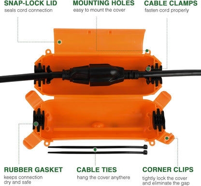 Flemoon [3 Pack] Outdoor Extension Cord Safety Cover with Waterproof Seal, Weatherproof Electrical Connection Box to Protect Outdoor Outlet, Plug, Socket, Christmas Holiday Decoration Light, Orange