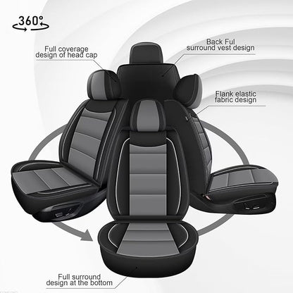 YORKNEIC 2 Front Seat Covers Fit for Ford Fusion 2010-2020: Leather Car Seat Covers - Waterproof Car Seat Protector Compatible Airbag (Black & Grey)