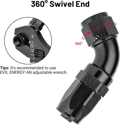 EVIL ENERGY 8AN 60 Degree One Piece Full Flow Hose End Fitting Swivel For CPE Braided Hose