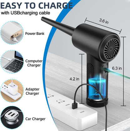 Electric Air Duster & Blower, 120,000RPM Compressed Air Duster for PC/Keyboard/Car, 7600mAh Rechargeable, 3-Speed LED Fan, No Canned Air - Keyboard Cleaner, Turbo Fan, PC Cleaning Kit