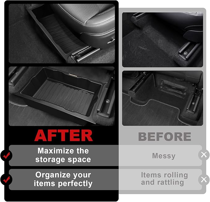 Under Seat Storage Box 2PCS Compatible with 2020-2025 Tesla Model Y Accessories Custom Fit Underseat Organizer Hidden Design Non-slip Underseat Rubbery Bins (NOT for Juniper)