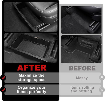 Under Seat Storage Box 2PCS Compatible with 2020-2025 Tesla Model Y Accessories Custom Fit Underseat Organizer Hidden Design Non-slip Underseat Rubbery Bins (NOT for Juniper)