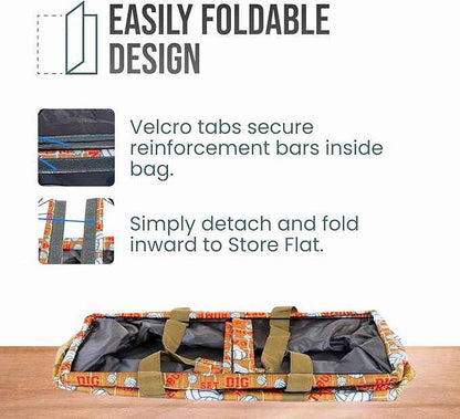 Extra Large Utility Tote Bag - Oversized Collapsible Reusable Wire Frame Rectangular Canvas Basket With Two Exterior Pockets For Beach, Pool, Laundry, Car Trunk, Storage - Volleyball