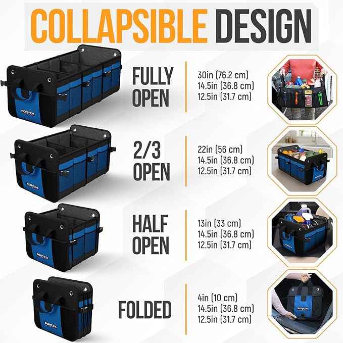 FORTEM Trunk Organizer with Cooler For SUV Car Organizer and Storage, Collapsible Multi-Compartment, Perfect Christmas Gifts For Men, Women, 1680D Oxford, Non Slip Bottom, Straps, Soft Cover 110L