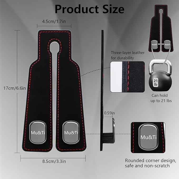Mu&Ti Purse Hook for Car,Leather Seat Back Storage Hook, 2 Pack Hooks for Headrest, Car Accessories for Women (Black)
