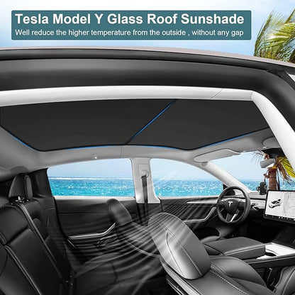 Non-Sag Roof Sunshades for Tesla Model Y 2025, Upgraded Foldable Sunroof Shade Sunshade Roof Sun Shade for Tesla Model Y Accessories 2021-2025 (Not fit 2025-2026 Juniper)