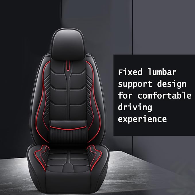 Amooca Car Seat Covers Full Set Automotive Seat Protection Fit for Most Cars SUVs Front & Back Seats Waterproof Nappa Leather Car Seat Cushion Protector Black & Red