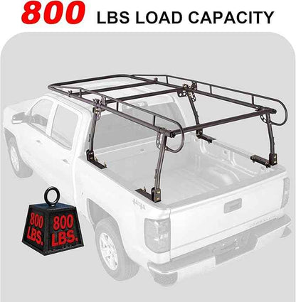 Rockland Universal Full-Size Steel Over-Cab Truck Rack, 800 LBS Capacity, 136.5" x 55" x 34.25", 49"-64" Adjustable Truck Bed Width, Extendable Truck Ladder Rack with None Drilling C-Clamps