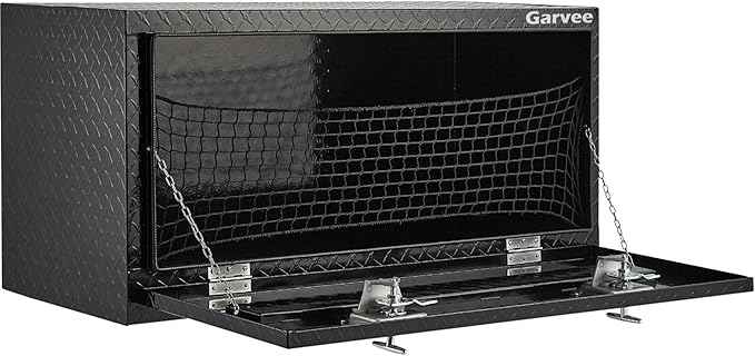 Underbody Truck Box,36 Inch Pickup Storage Box, Aluminum Diamond Plate Tool Boxes with Handle and Keys, Heavy Duty Waterproof Trailer Storage Box with T-Handle Latch for Truck, Van, Trailer, Black