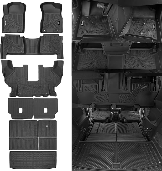Custom Fit Floor Mats for Nissan Armada 2019-2024 7 Seats, All Weather TPE Floor Liners with Trunk Mat & Backrest Protectors, Odorless Full Set Interior Accessories