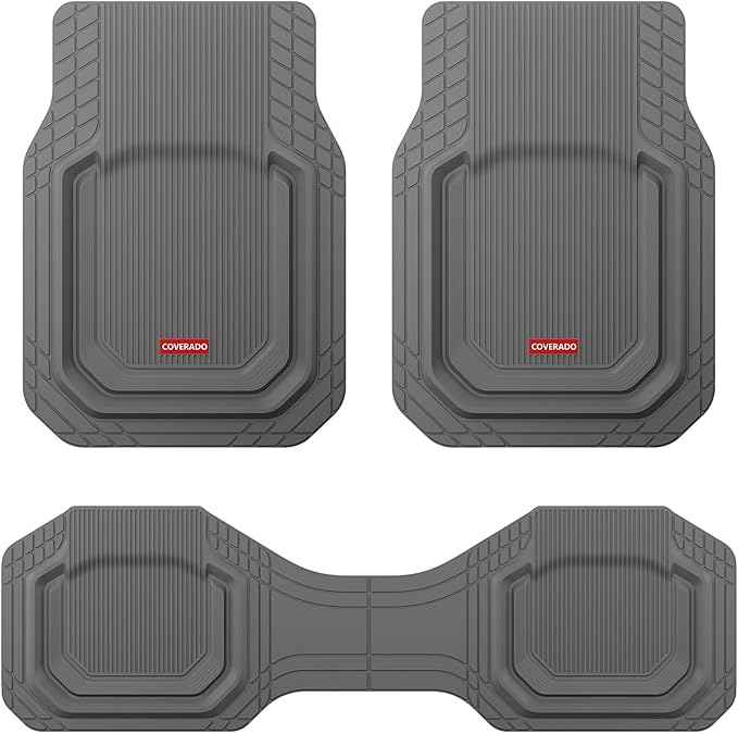 Coverado Heavy Duty Car Floor Mats, Deep Dish Car Mats Full Sets, Durable Waterproof Floor Mats, Trim to Fit Automotive Mats, Universal Car Accessories for Cars SUV Trucks Sedans Vans, Gray, 3pcs