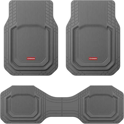 Coverado Heavy Duty Car Floor Mats, Deep Dish Car Mats Full Sets, Durable Waterproof Floor Mats, Trim to Fit Automotive Mats, Universal Car Accessories for Cars SUV Trucks Sedans Vans, Gray, 3pcs