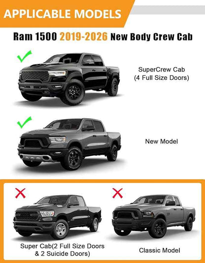 KINGGERI Under Seat Storage Boxes - Compatible with 2019-2026 Dodge Ram 1500 Crew Cab (Not for Classic), Heavy Duty Upgraded Rear Under Back Seat Storage Truck Cargo Black Tool Box Organizer