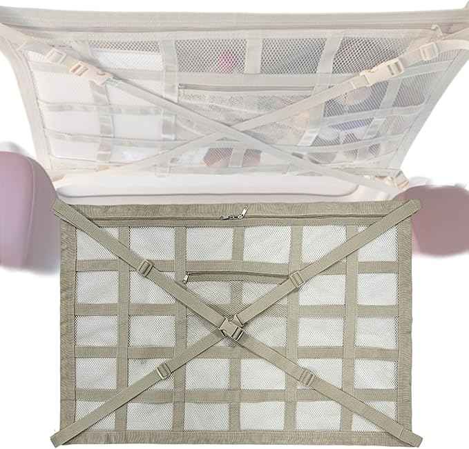 Overhead Car Organizer, Compatible with Jeep Gladiator Sport/Rubicon 2020-2025 Car Roof Storage Net Universal Car Ceiling Storage for Camping Storage Bag,Beige-Medium