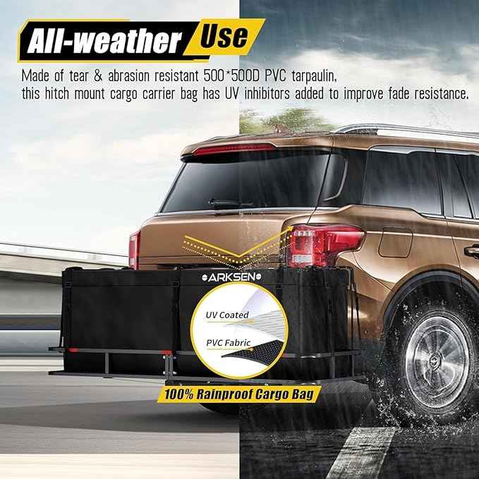 ARKSEN Waterproof Hitch Cargo Carrier Bag for 20" x 60" Baskets, 15 Cubic Feet Large Capacity Luggage Storage (58" L x 19" W x 24" H) for Car Truck SUV RV or Trailer