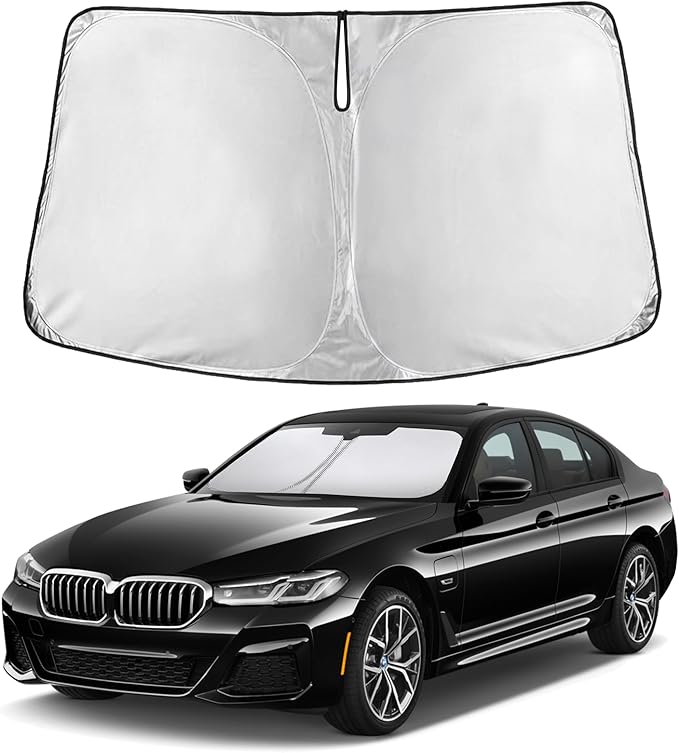 EcoNour Windshield Sun Shade Compatible for BMW 5 Series 2017– 2023 Front Window Sunshade Foldable Sun Visor UV & Heat Blocking Protection