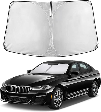 EcoNour Windshield Sun Shade Compatible for BMW 5 Series 2017– 2023 Front Window Sunshade Foldable Sun Visor UV & Heat Blocking Protection