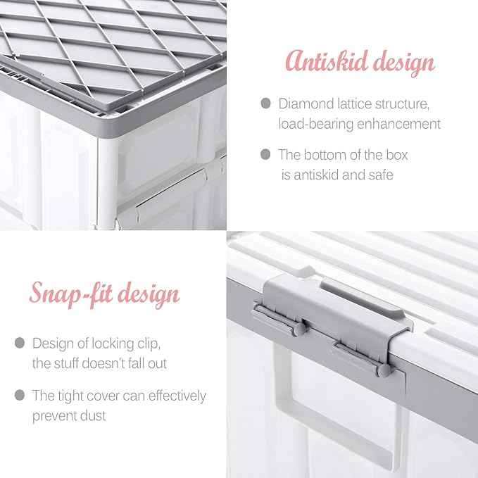 Collapsible Storage Bins with Lids 30L, Folding Plastic Stackable Utility Crates 2-Pack, Durable Containers for Home & Garage Organization - Oyster White