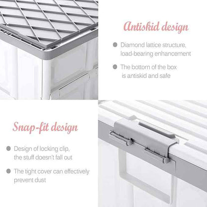 Collapsible Storage Bins with Lids 30L, Folding Plastic Stackable Utility Crates 2-Pack, Durable Containers for Home & Garage Organization - Oyster White